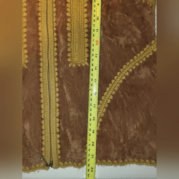Angque Vintage Zip Sweater Jacket Rust Gold Brown Braiding Fall Mockneck Hippie - Picture 2 of 7